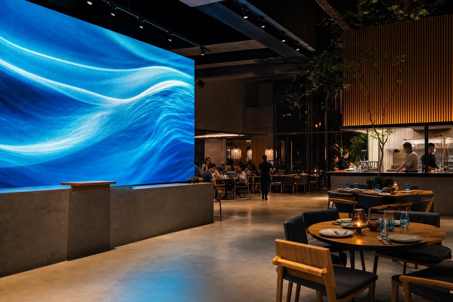 Pantalla LED integrada en negocio premium